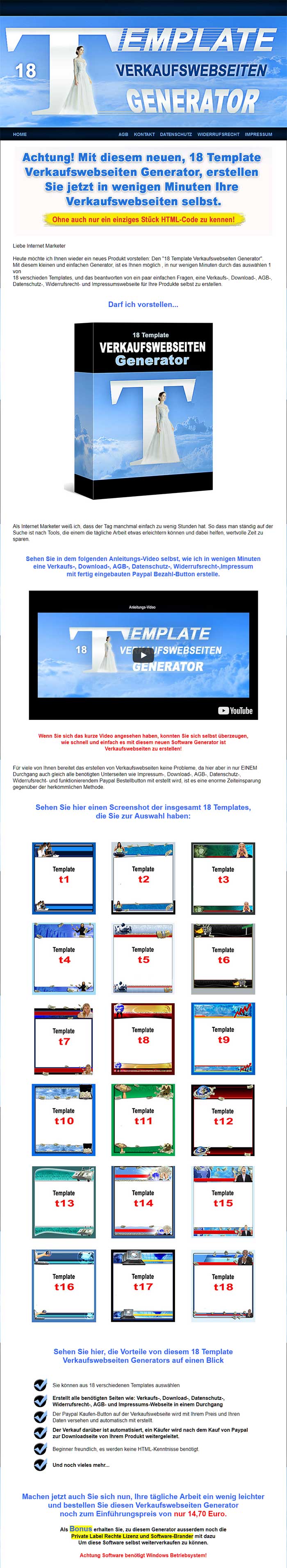 18 Template Verkaufswebseiten Generator+